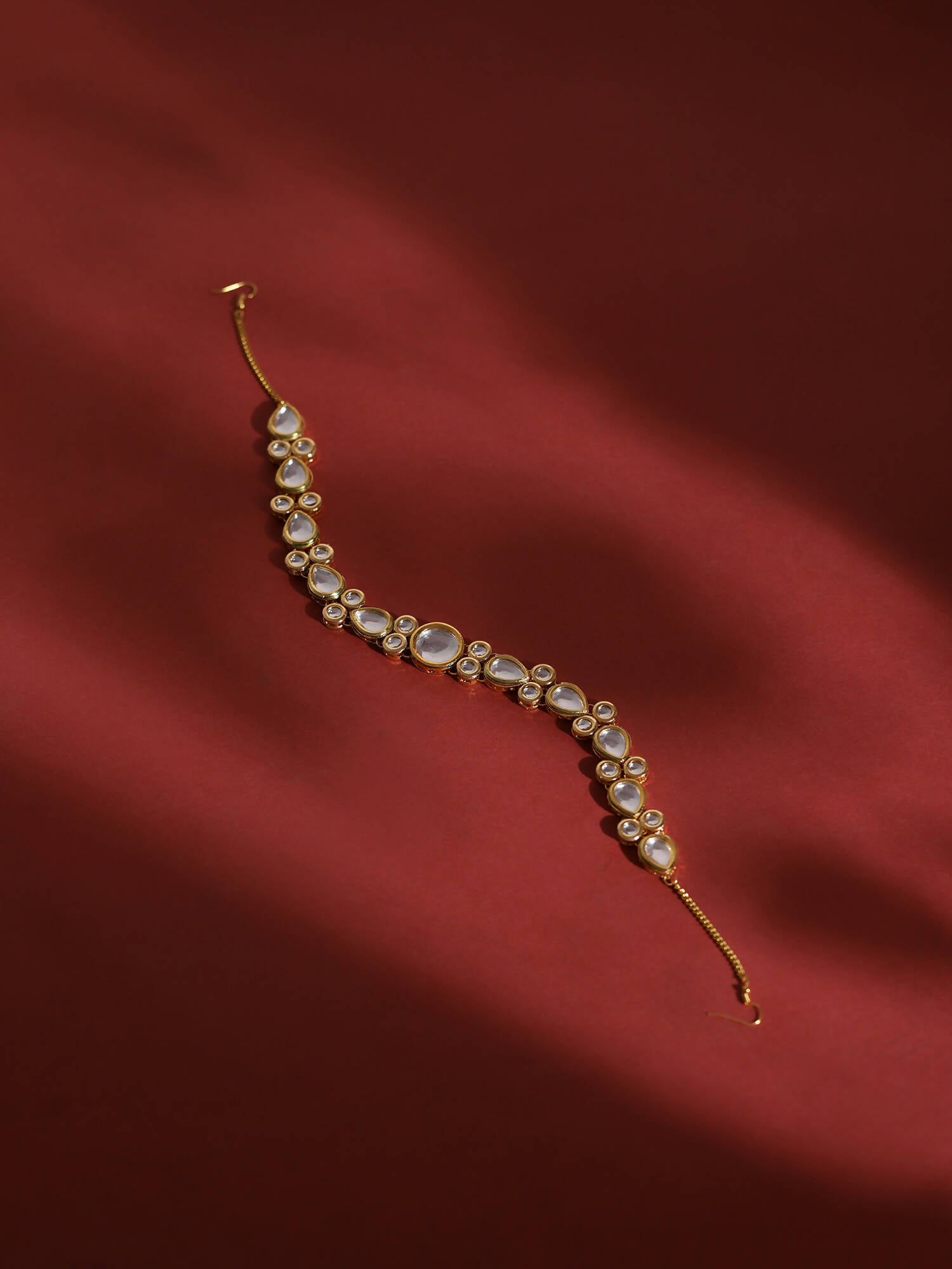 Gold-Plated White Kundan-Studded Hair Band - Ruby Raang - Distacart