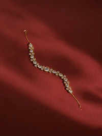 Thumbnail for Gold-Plated White Kundan-Studded Hair Band - Ruby Raang - Distacart