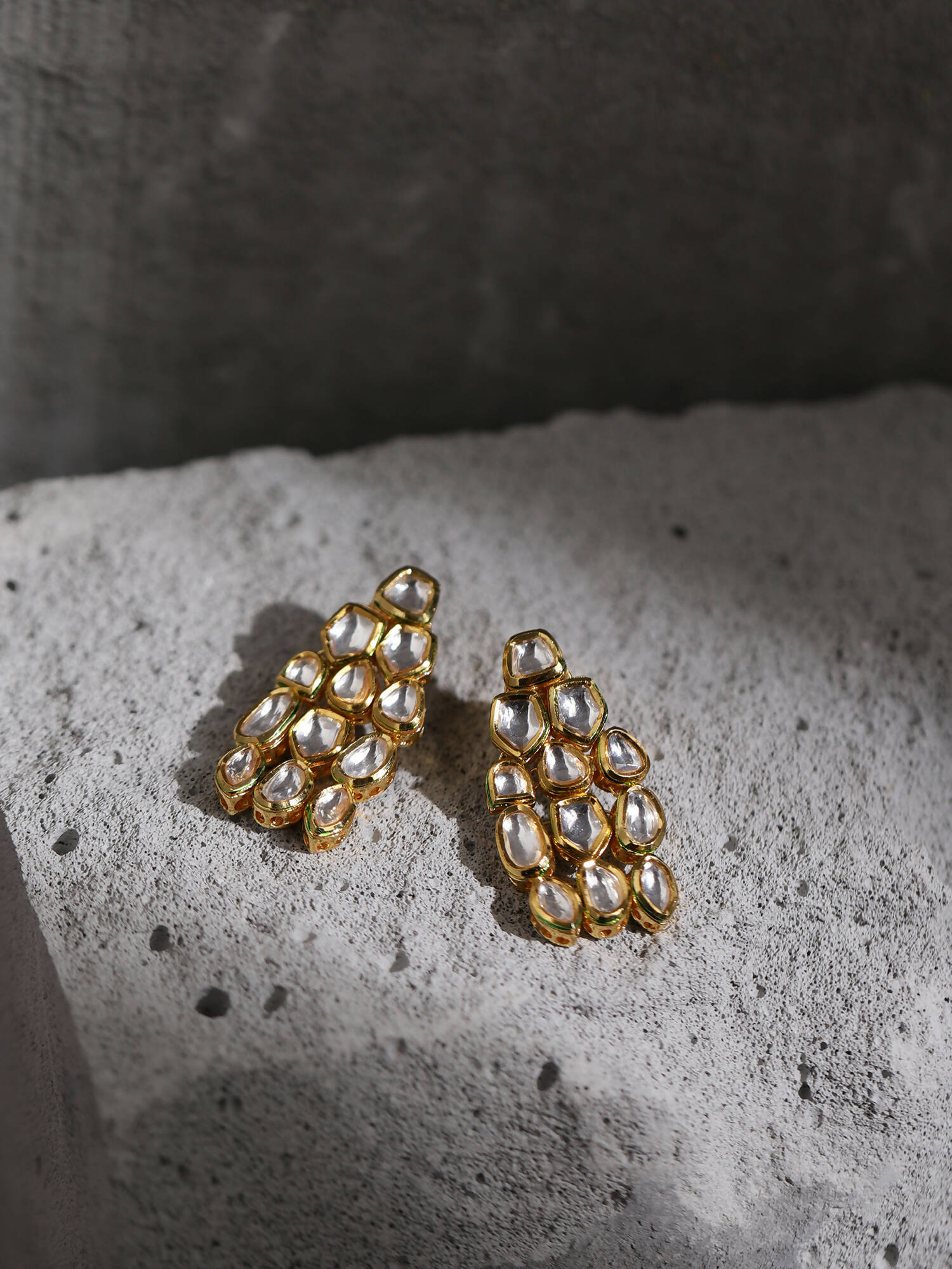 Gold-Toned White Kundan Contemporary Gold-Plated Drop Earrings - Ruby Raang - Distacart