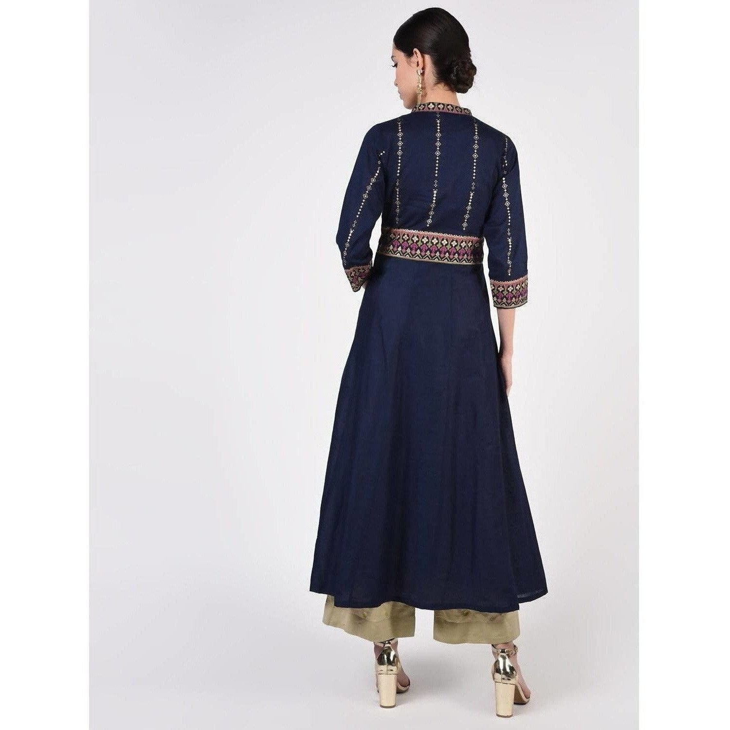 Cheera Women's Hand Block Print Ghagra Style Anarkali Kurta (CH036K)