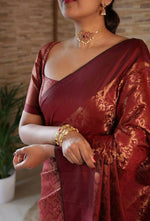 Thumbnail for DEIANA'S Beautiful Golden Jari with New Design Soft Lichi Silk Saree - Brown - Distacart