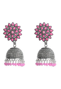 Thumbnail for Tehzeeb Creations Silver Colour Earrings With Pink Pearl