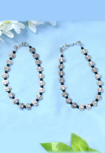 Thumbnail for Mominos Fashion Kamal Johar Oxidised Silver Black Beads Anklets