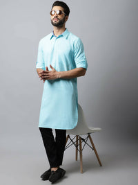 Thumbnail for Even Apparels Blue Color Pure Cotton Solid Men's Kurta With Shirt Collar (SLD1132) - Distacart