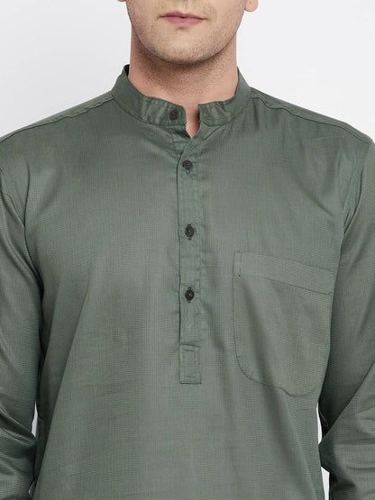 Even Apparels Green Color Linen Men's Kurta With Band Collar - Distacart