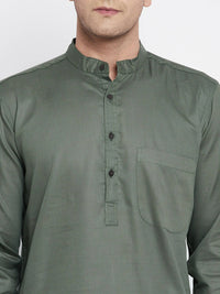 Thumbnail for Even Apparels Green Color Linen Men's Kurta With Band Collar - Distacart