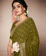 Thumbnail for Green Georgette Foil Printed Saree With Unstitched Blouse Piece - Nitya - Distacart