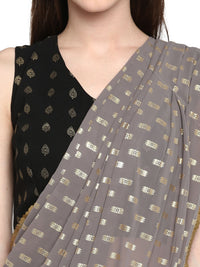 Thumbnail for Ahalyaa Women's Black Georgette Foil Print Ready to Wear Saree