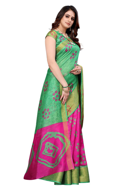 Vamika Ethnic Fire Pink Jari Border Linen Saree - Distacart