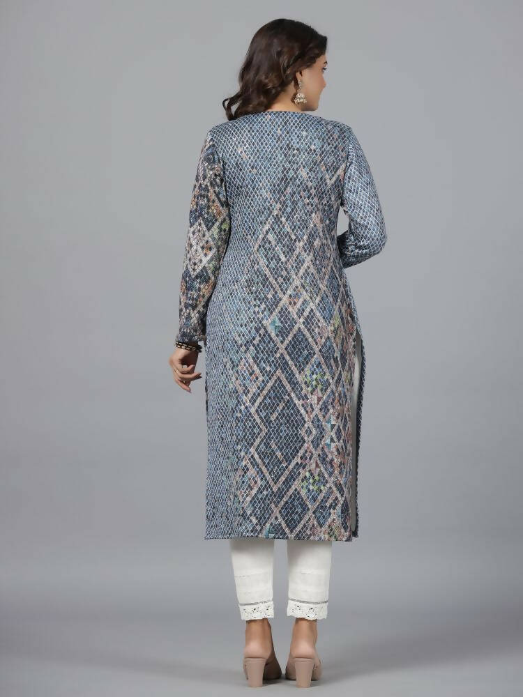 Juniper Women Blue Printed Polyester Kurta - Distacart