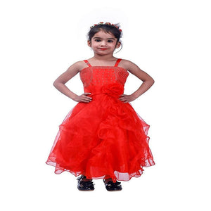 Asmaani Baby Girl's Red Colour Satin A-Line Maxi Full Length Dress (AS-DRESS_22085) - Distacart