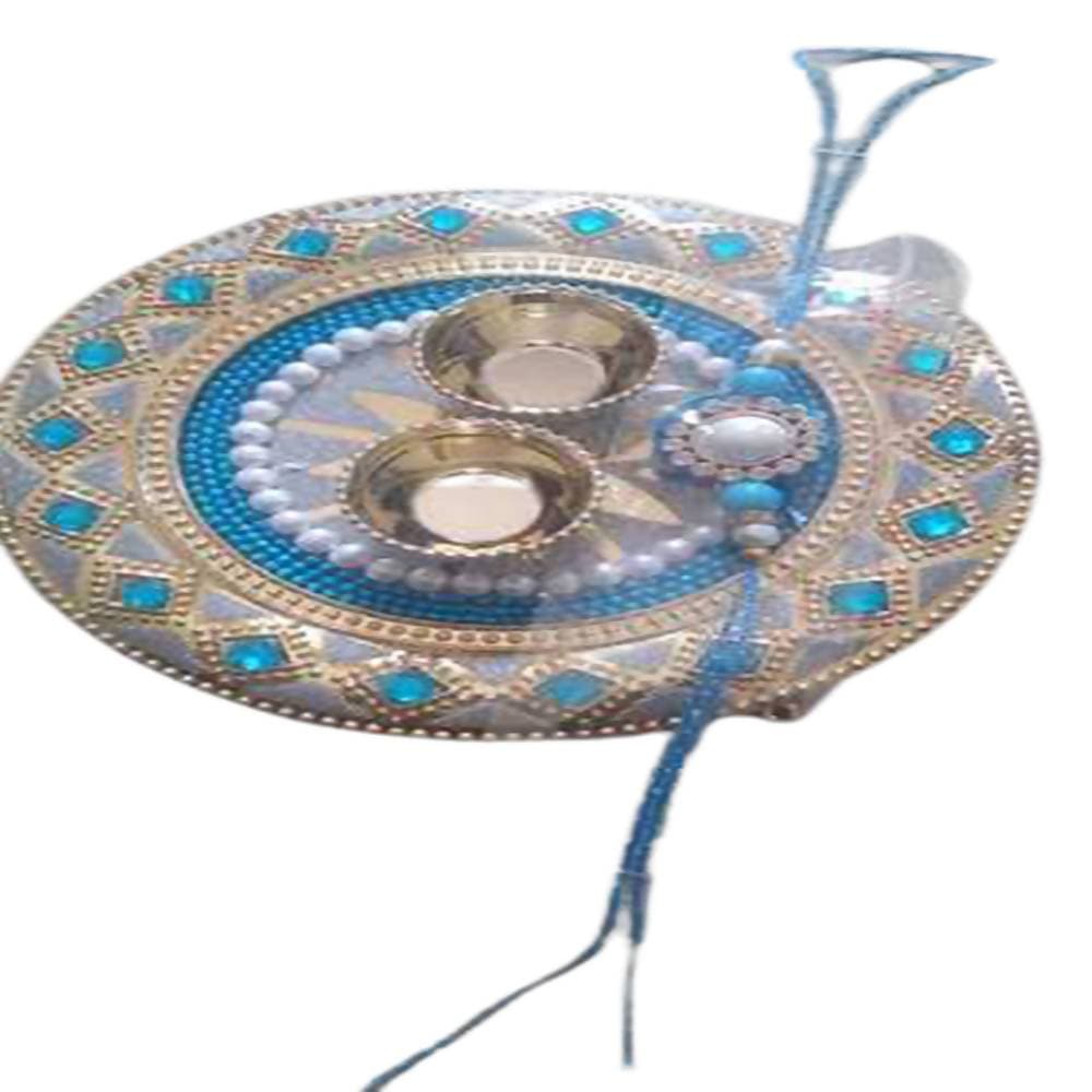 Kundan HandiKrafts Kundan Blue Colour Rakhi Platters - Distacart