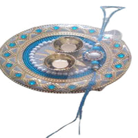 Thumbnail for Kundan HandiKrafts Kundan Blue Colour Rakhi Platters - Distacart