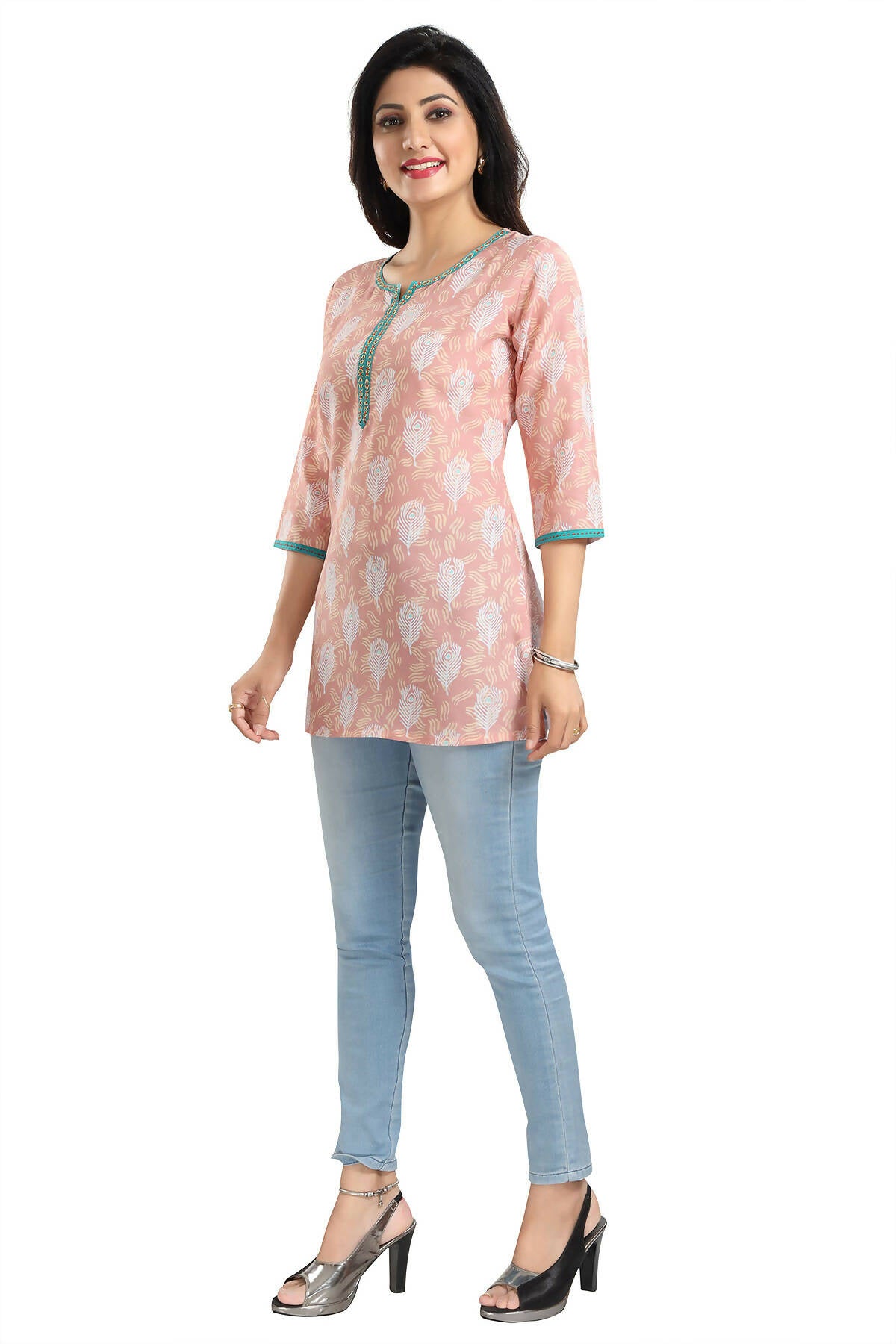 Snehal Creations Pretty Pastel Peach Rayon Short Kurti Tunic Top - Distacart