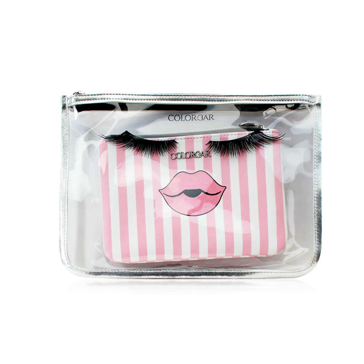 Colorbar Pouch Lips & Lashes Flat Pouches (Set Of Two) - White+Blush Pink - Distacart