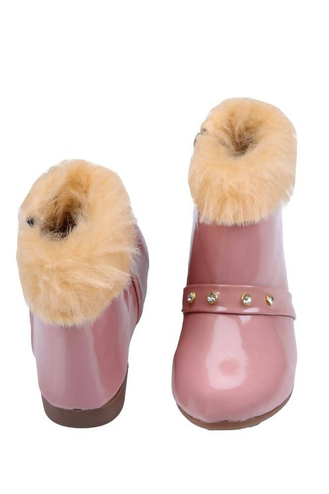 Tiny Bugs Girls Faux Fur Detail Winter Boots - Peach - Distacart