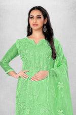 Thumbnail for Green Heavy Organza Silk Embroidered Unstitched Dress Material - Amara - Distacart