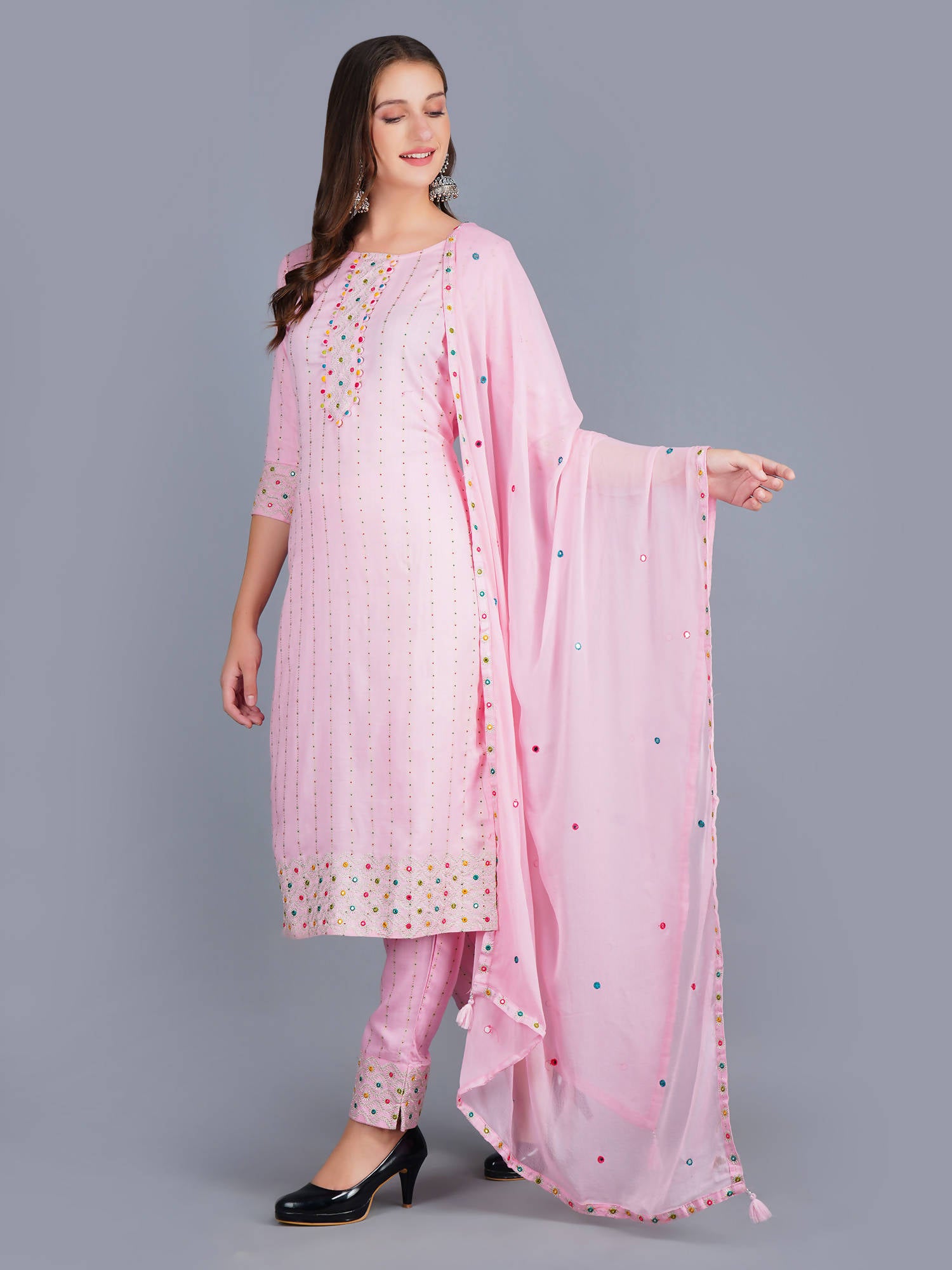 Shehnaai Pink With Gold Dot Print Suit - Distacart