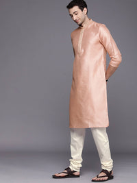 Thumbnail for Manyavar Men Peach-Colored Regular Kurta with Pyjamas - Distacart