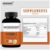 Thumbnail for Nutracology Vitamin C 500mg Immunity Booster, Glowing Skin Tablets - Distacart