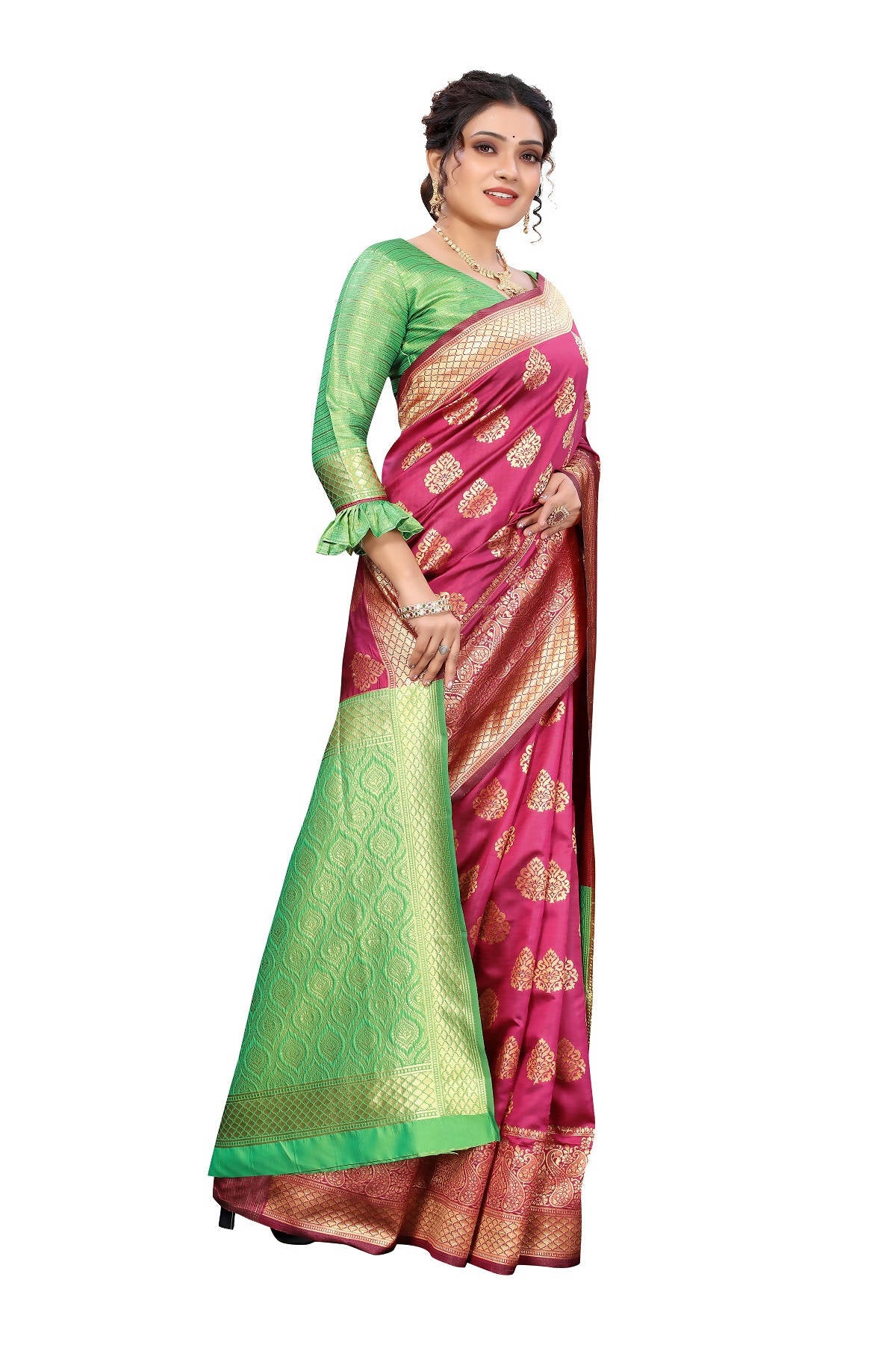 Vamika Ethnic Fire Pink Weaving Banarasi Jacquard Saree - Distacart
