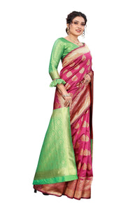 Thumbnail for Vamika Ethnic Fire Pink Weaving Banarasi Jacquard Saree - Distacart