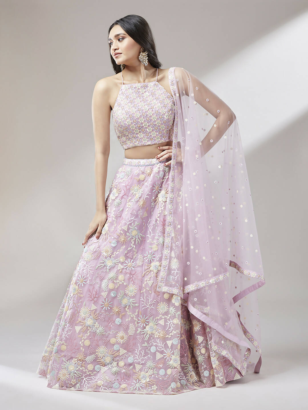 House of Panchhi Coral Net heavy Sequinse embroidery Lehenga choli & Dupatta - Distacart