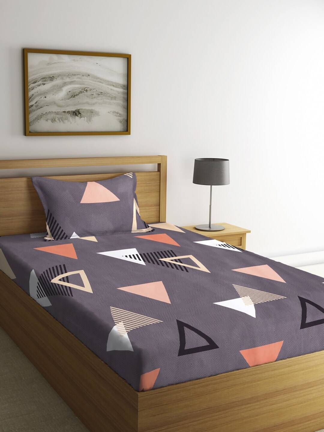 KLOTTHE Purple Geometric 210 TC Cotton Bedsheet with Pillow Covers - Distacart