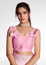 Thumbnail for Vamsee Pink Organza Saree - Distacart