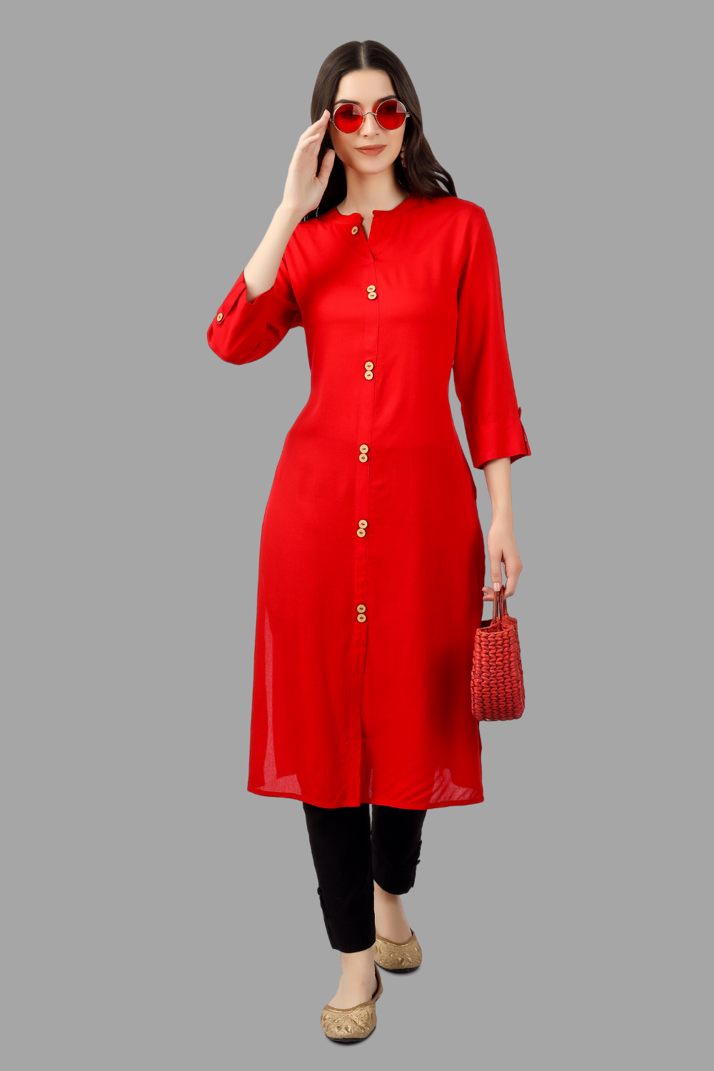 House of RP Women's Red Rayon Solid Frontslit Straight Kurta - Distacart
