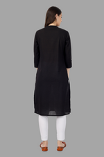 Thumbnail for House of RP Women's Black Solid Cotton Straight Kurta - Distacart