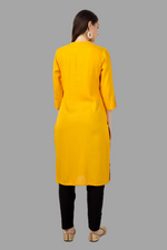 Thumbnail for House of RP Women's Yellow Rayon Solid Frontslit Straight Kurta - Distacart