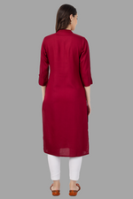 Thumbnail for House of RP Women's Maroon Rayon Chicken Embroidered Straight Kurta - Distacart