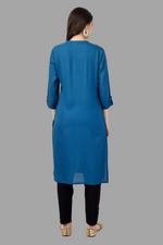 Thumbnail for House of RP Women's Light Blue Rayon Solid Frontslit Straight Kurta - Distacart