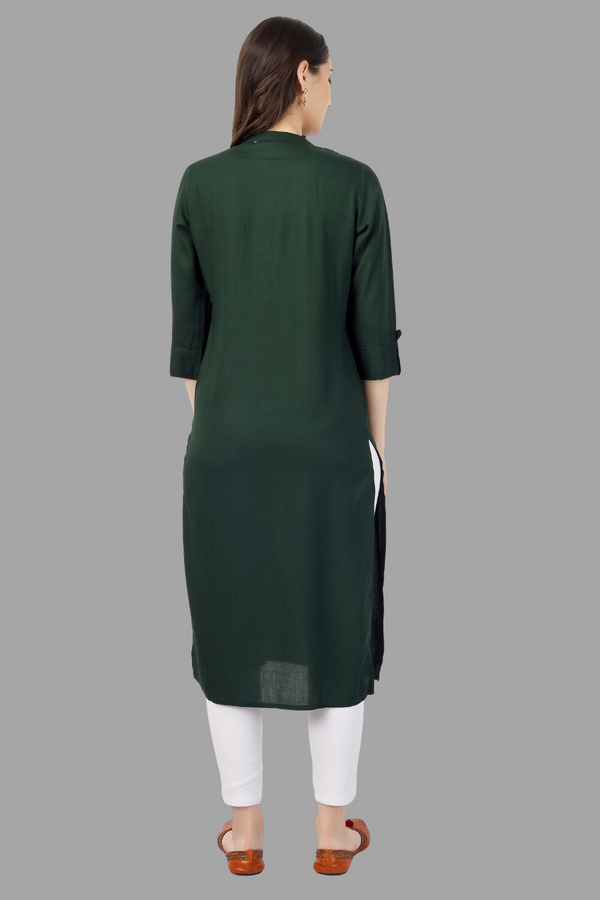 House of RP Women's Green Rayon Chicken Embroidered Straight Kurta - Distacart