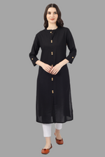 Thumbnail for House of RP Women's Black Rayon Solid Frontslit Straight Kurta - Distacart