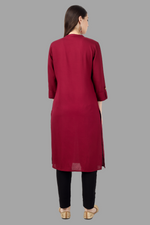 Thumbnail for House of RP Women's Maroon Rayon Solid Frontslit Straight Kurta - Distacart