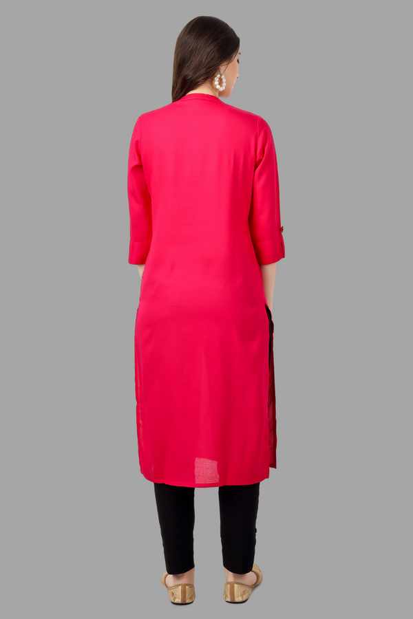 House of RP Women's Pink Rayon Chicken Embroidered Straight Kurta - Distacart