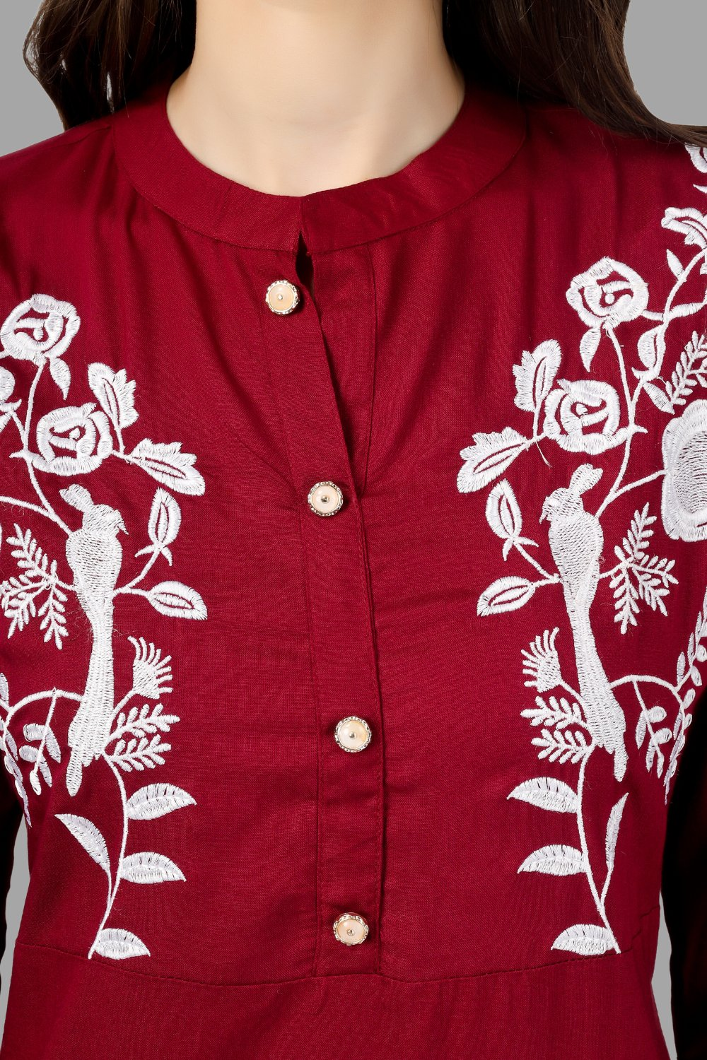 House of RP Women's Maroon Rayon Chicken Embroidered Straight Kurta - Distacart