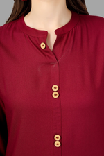 Thumbnail for House of RP Women's Maroon Rayon Solid Frontslit Straight Kurta - Distacart