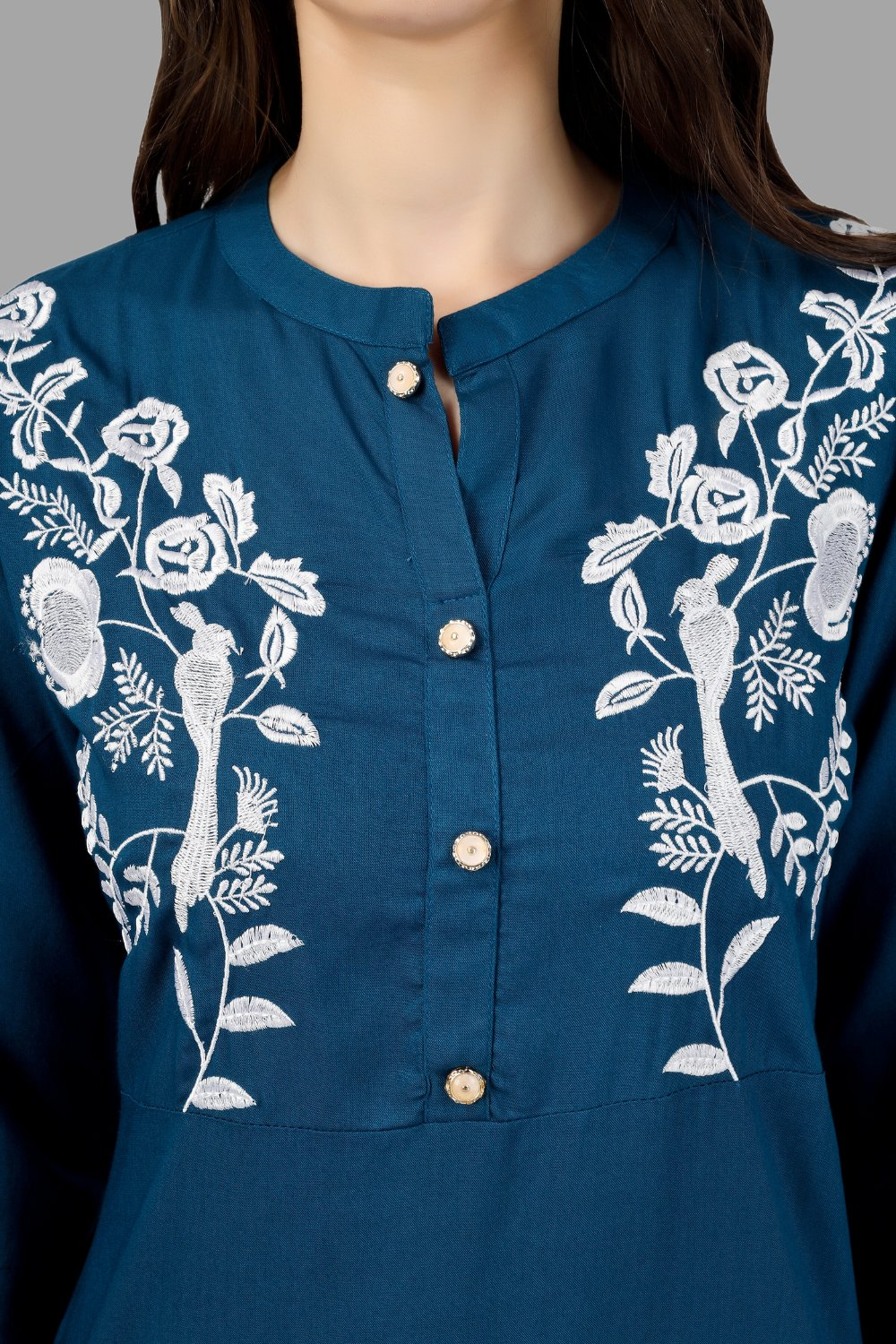 House of RP Women's Light Blue Rayon Chicken Embroidered Straight Kurta - Distacart