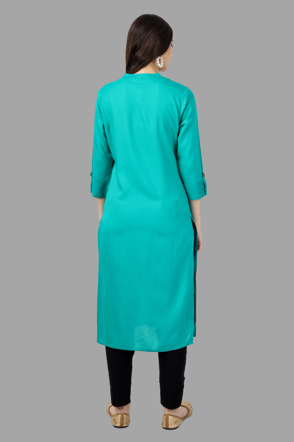House of RP Women's Turquoise Rayon Solid Frontslit Straight Kurta - Distacart