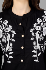 Thumbnail for House of RP Women's Black Rayon Chicken Embroidered Straight Kurta - Distacart