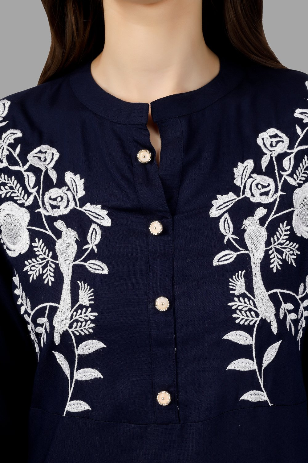 House of RP Women's Blue Rayon Chicken Embroidered Straight Kurta - Distacart
