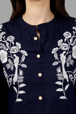 Thumbnail for House of RP Women's Blue Rayon Chicken Embroidered Straight Kurta - Distacart