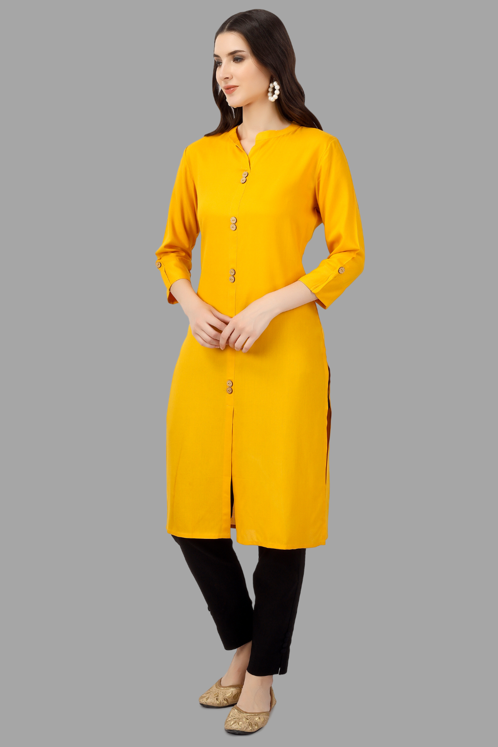 House of RP Women's Yellow Rayon Solid Frontslit Straight Kurta - Distacart
