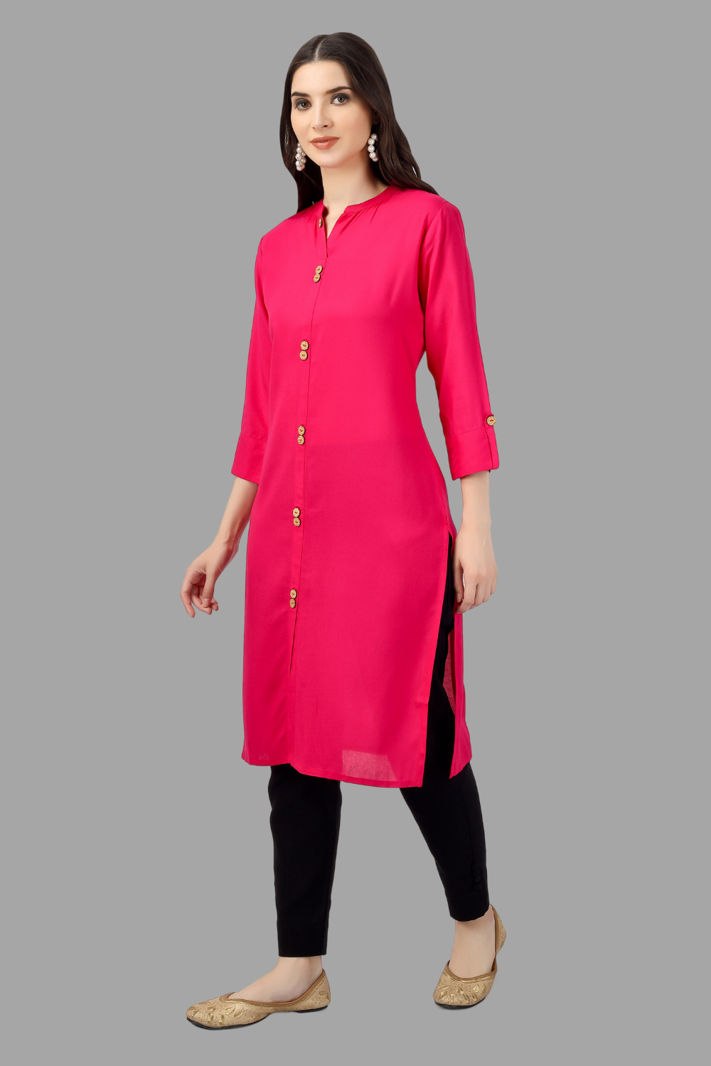House of RP Women's Pink Rayon Solid Frontslit Straight Kurta - Distacart