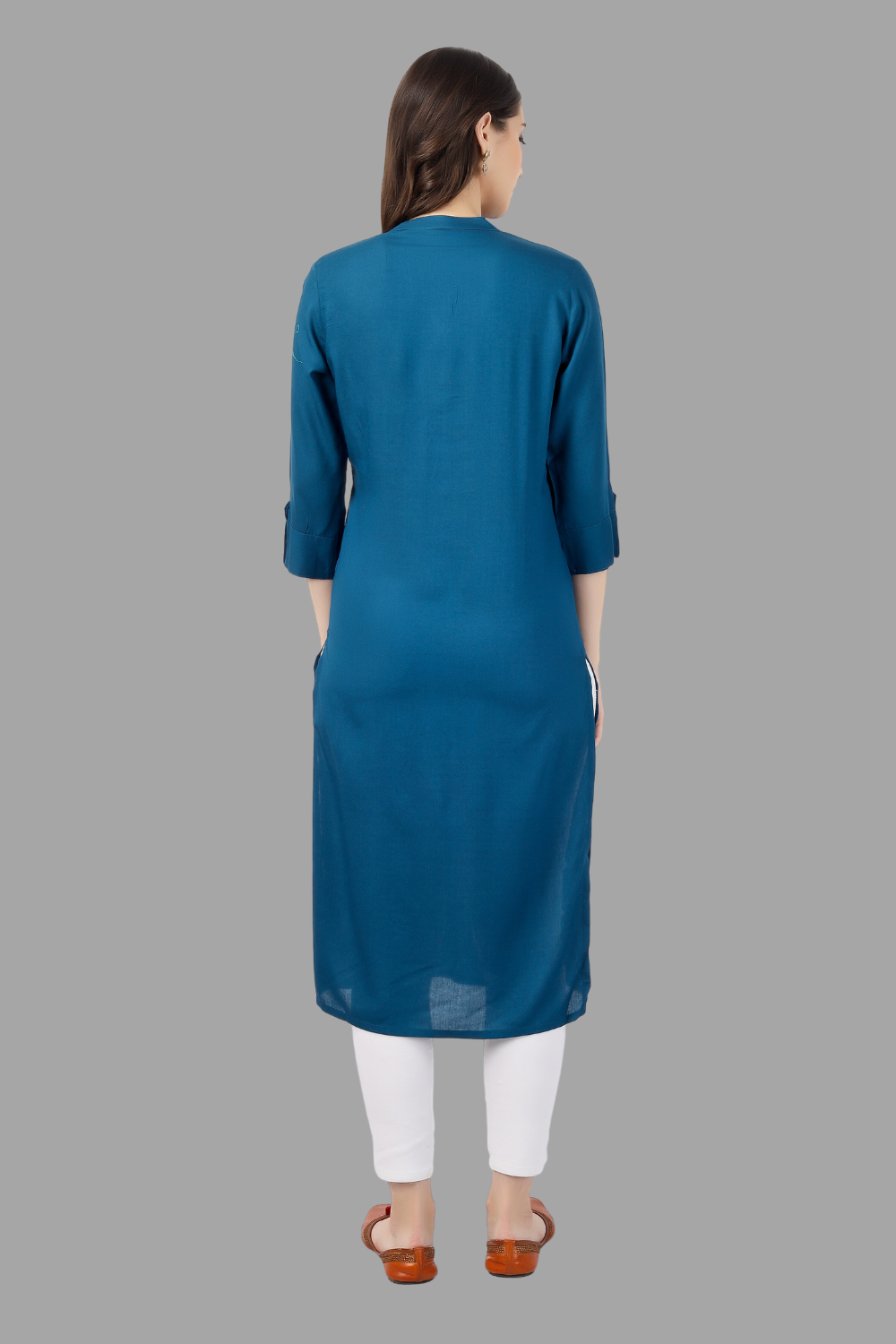 House of RP Women's Light Blue Rayon Chicken Embroidered Straight Kurta - Distacart