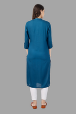Thumbnail for House of RP Women's Light Blue Rayon Chicken Embroidered Straight Kurta - Distacart