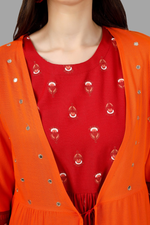 Thumbnail for House of RP Women's Red Rayon Embroidered Circular Kurta with Shurg - Distacart